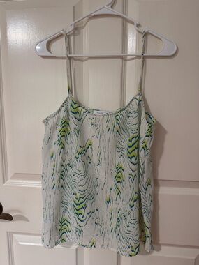 Equipment Femme Silk Marble-Print Camisole in White, Blue, Yellow-Green